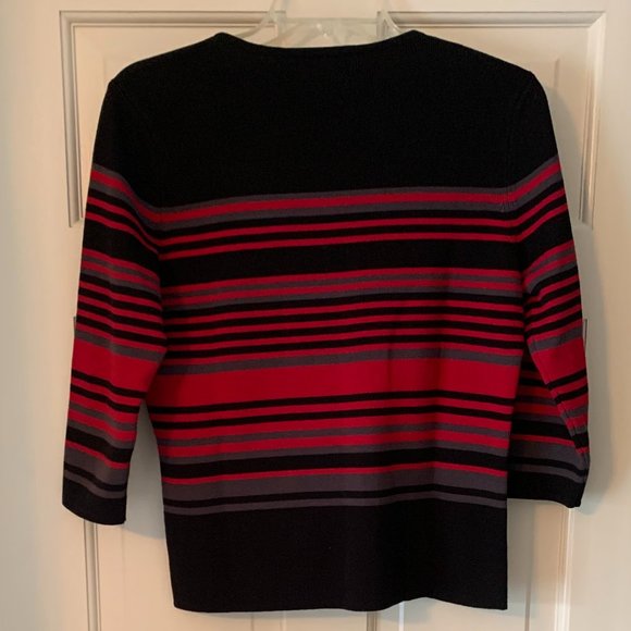 2/$20 Designers Originals Black/Red/Grey Stripe 3/4 Sleeve Sweater - Size Medium - Picture 2 of 7